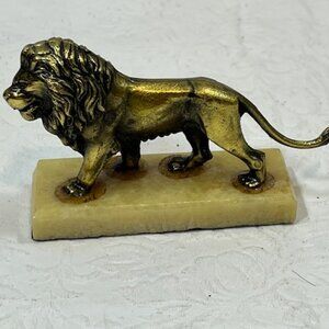VTG Bronze LION Figurine Marble Base Small Paper Weight 3.5"